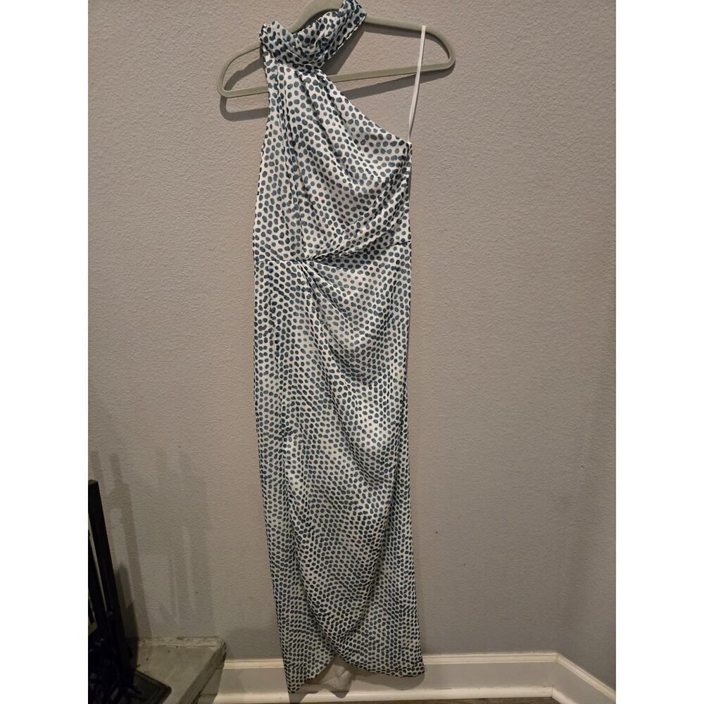Elle Zeitoune Women's Green Polka Dot Satin Maxi Dress Size M 340 MSRP
